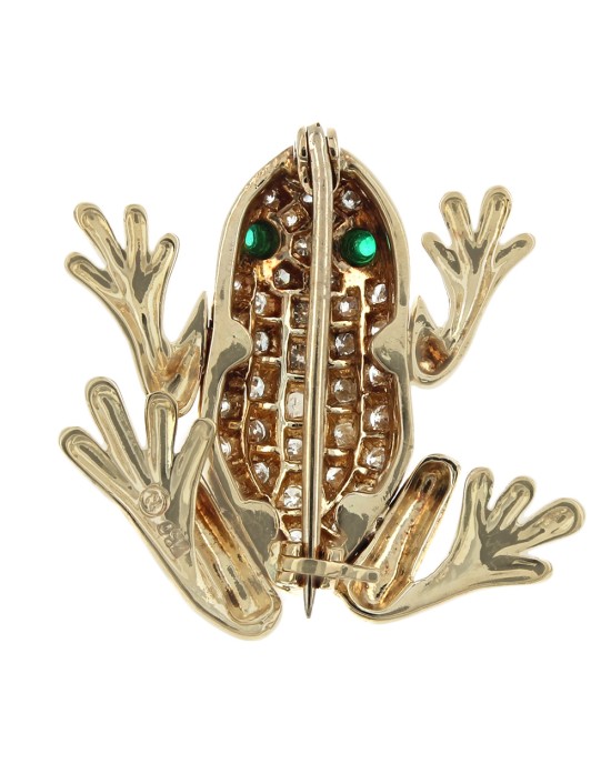 Diamond Frog Pin with Emerald Eyes